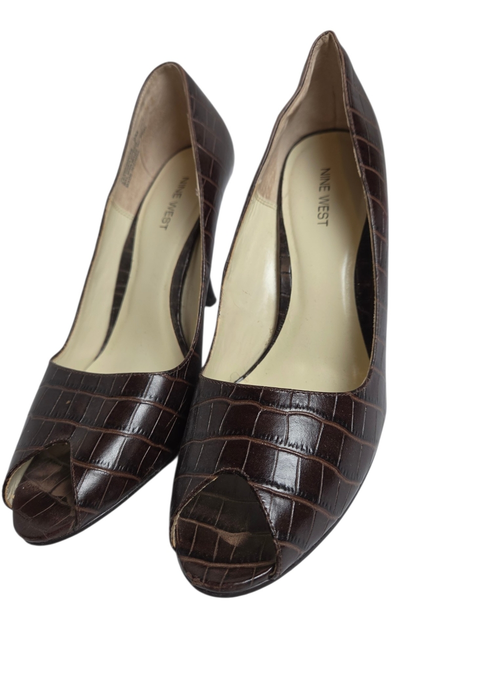 Nine West Women's Brown Croc-Embossed Peep-Toe Pumps